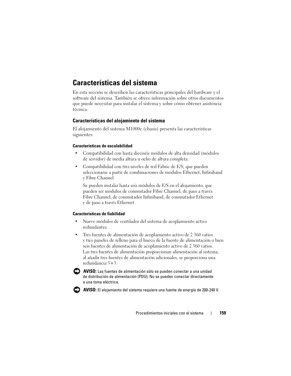 Características del sistema, Características del alojamiento del sistema | Dell PowerEdge M605 User Manual | Page 161 / 201