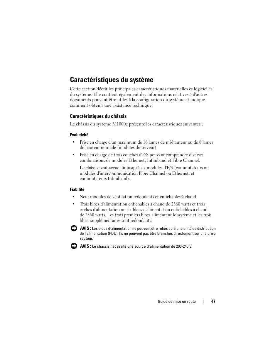 Caractéristiques du système, Caractéristiques du châssis | Dell PowerEdge M605 User Manual | Page 49 / 201