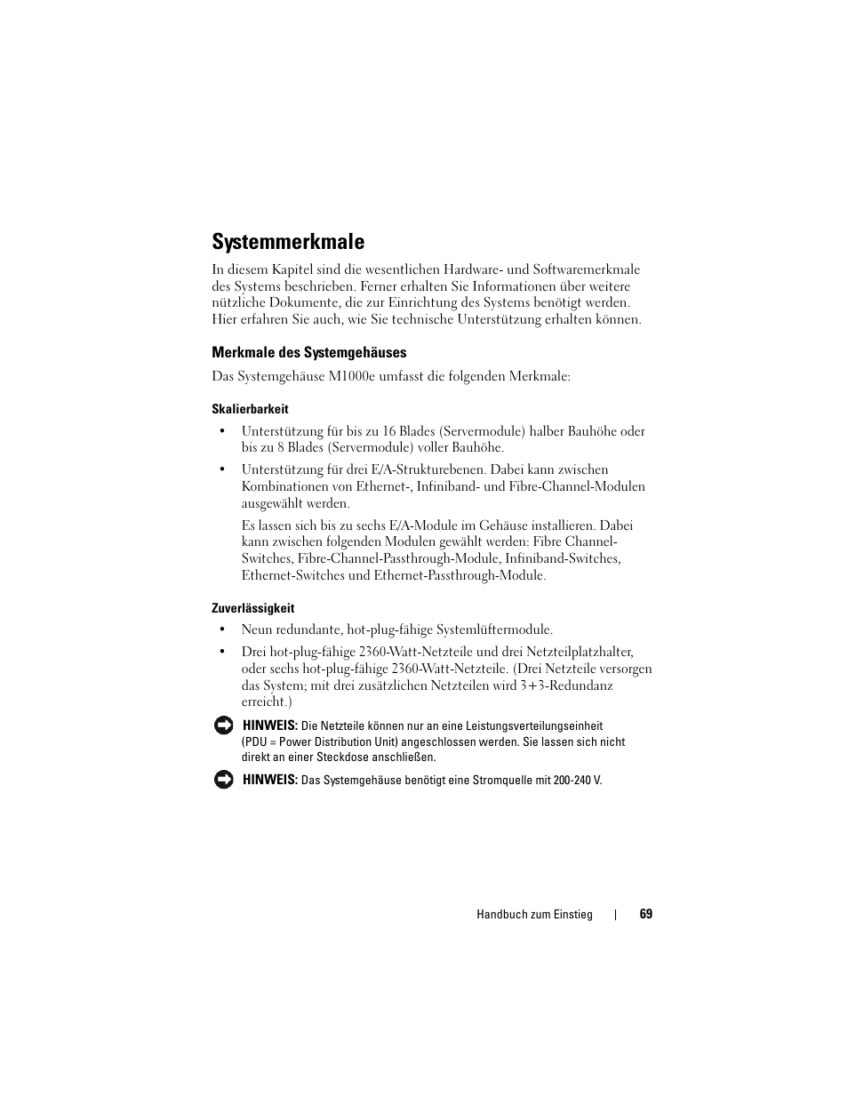Systemmerkmale, Merkmale des systemgehäuses | Dell PowerEdge M605 User Manual | Page 71 / 201