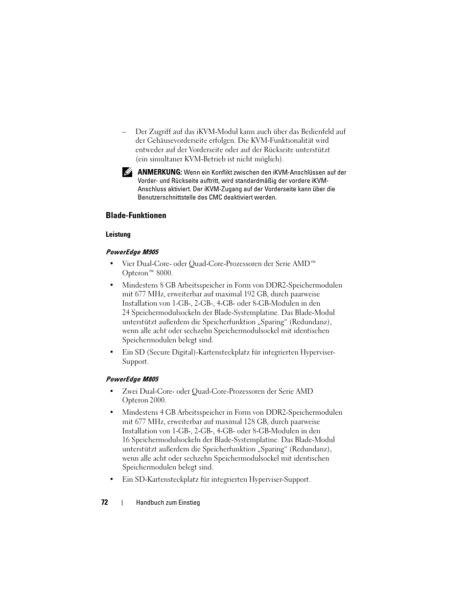 Blade-funktionen | Dell PowerEdge M605 User Manual | Page 74 / 201