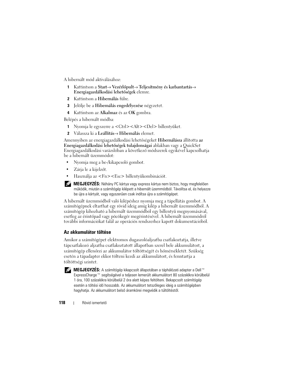 Az akkumulátor töltése | Dell Latitude XT User Manual | Page 118 / 200
