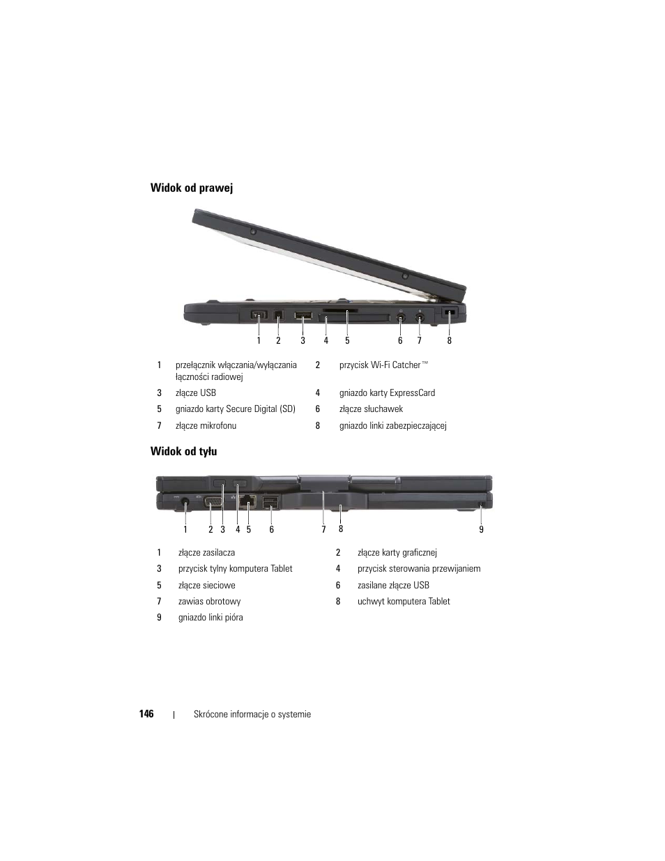 Widok od prawej, Widok od tyłu | Dell Latitude XT User Manual | Page 146 / 200