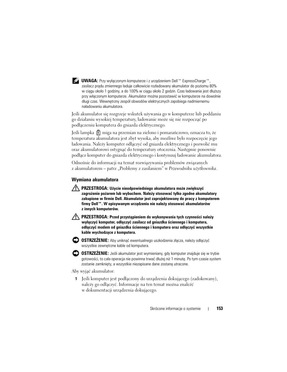 Wymiana akumulatora | Dell Latitude XT User Manual | Page 153 / 200