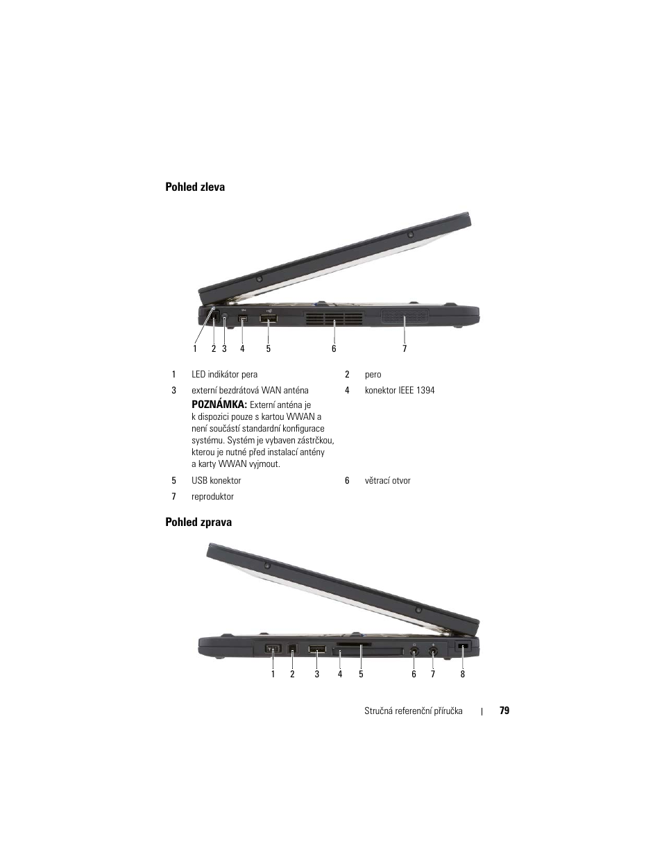 Pohled zleva, Pohled zprava | Dell Latitude XT User Manual | Page 79 / 200