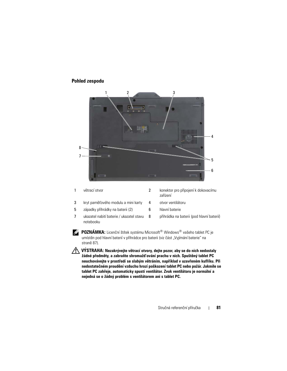 Pohled zespodu | Dell Latitude XT User Manual | Page 81 / 200