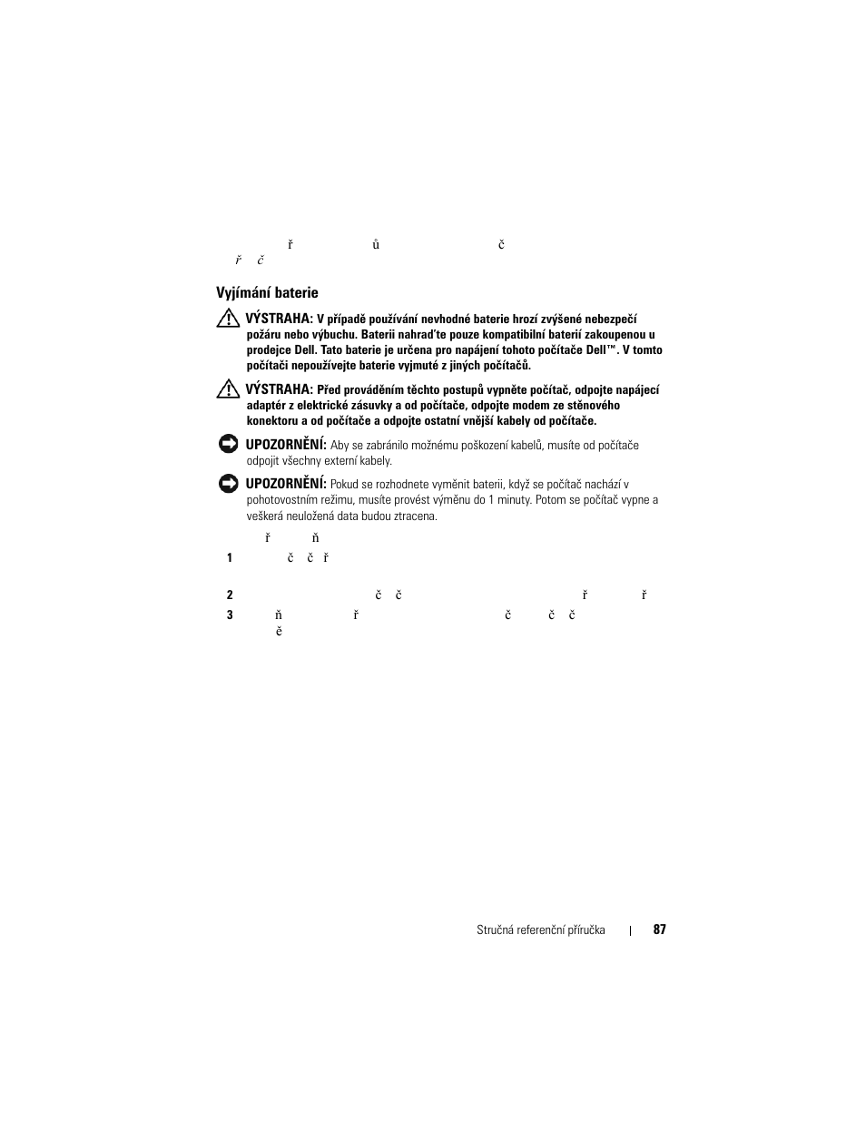 Vyjímání baterie | Dell Latitude XT User Manual | Page 87 / 200