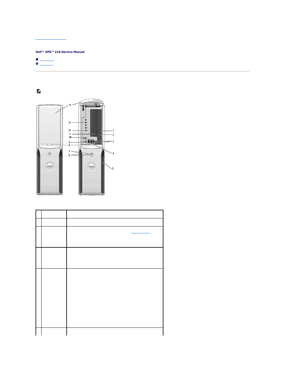 About your computer, Front view | Dell XPS 210 User Manual | Page 2 / 52