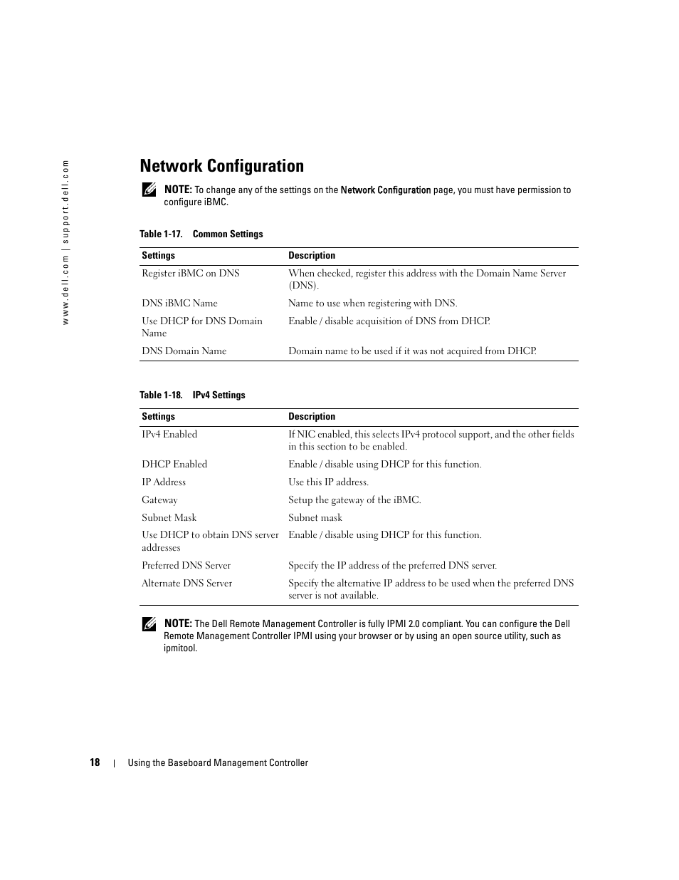 Network configuration | Dell PowerEdge C1100 User Manual | Page 18 / 32