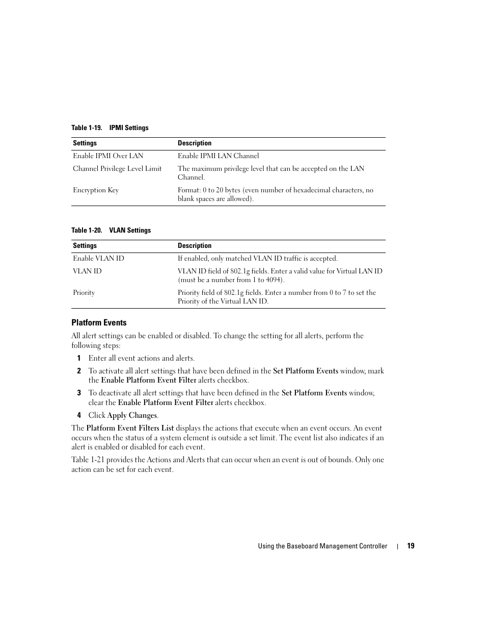 Platform events | Dell PowerEdge C1100 User Manual | Page 19 / 32