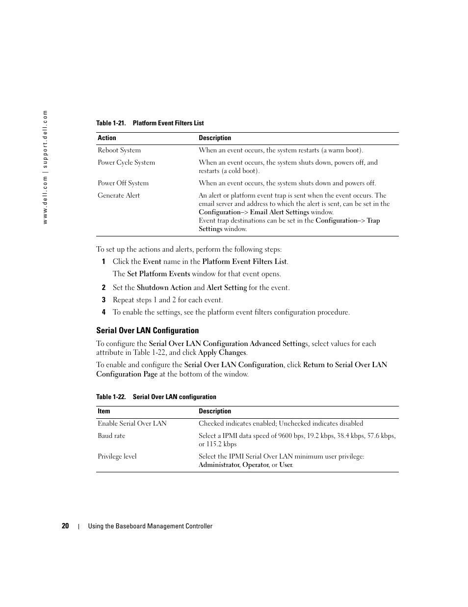 Serial over lan configuration | Dell PowerEdge C1100 User Manual | Page 20 / 32