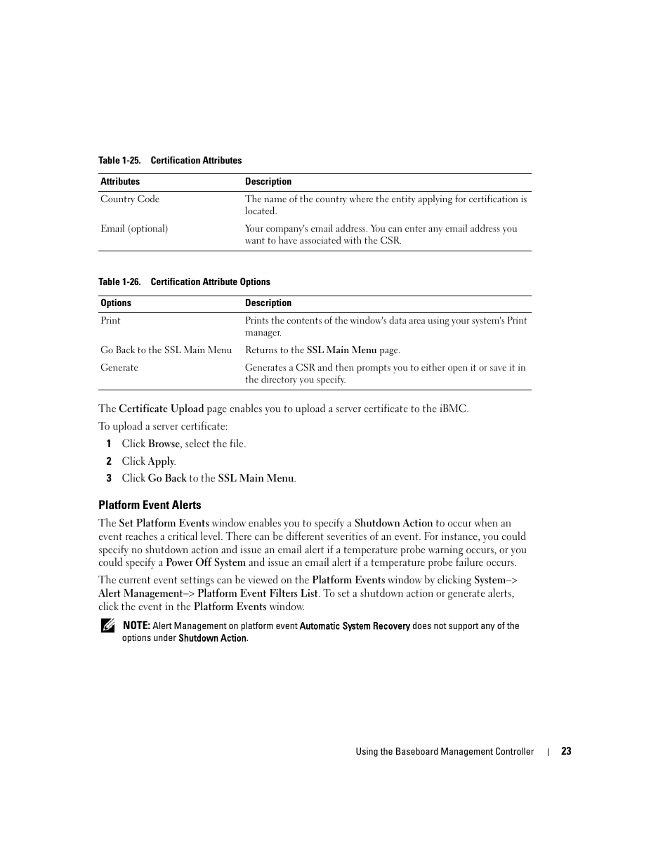 Platform event alerts | Dell PowerEdge C1100 User Manual | Page 23 / 32