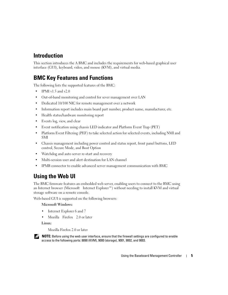 Introduction, Bmc key features and functions, Using the web ui | Dell PowerEdge C1100 User Manual | Page 5 / 32