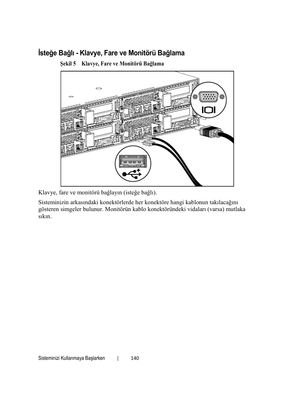 Isteğe bağlı - klavye, fare ve monitörü bağlama | Dell PowerEdge C6220 User Manual | Page 142 / 168