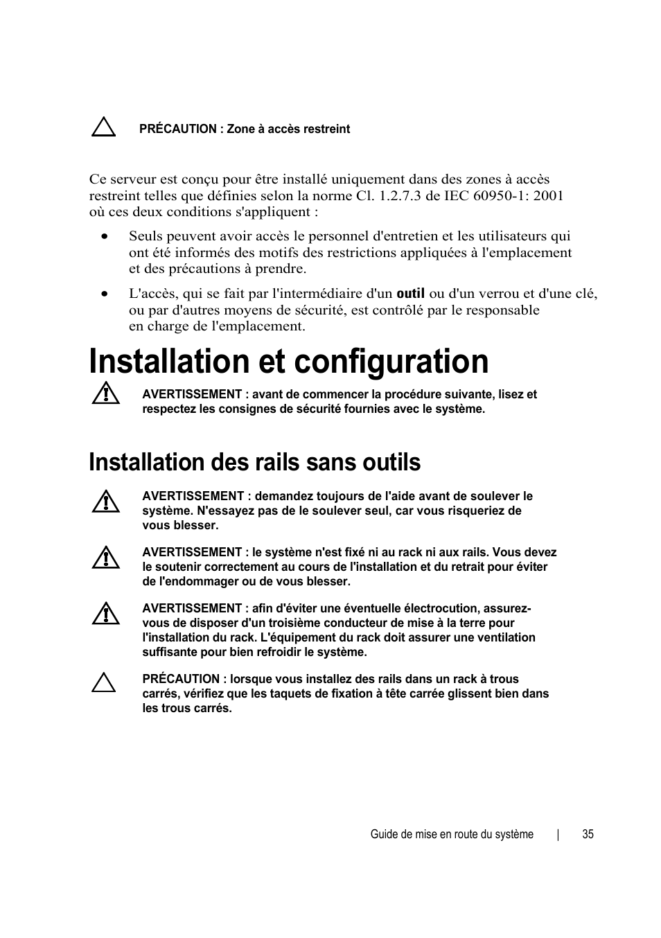 Installation et configuration, Installation des rails sans outils | Dell PowerEdge C6220 User Manual | Page 37 / 168
