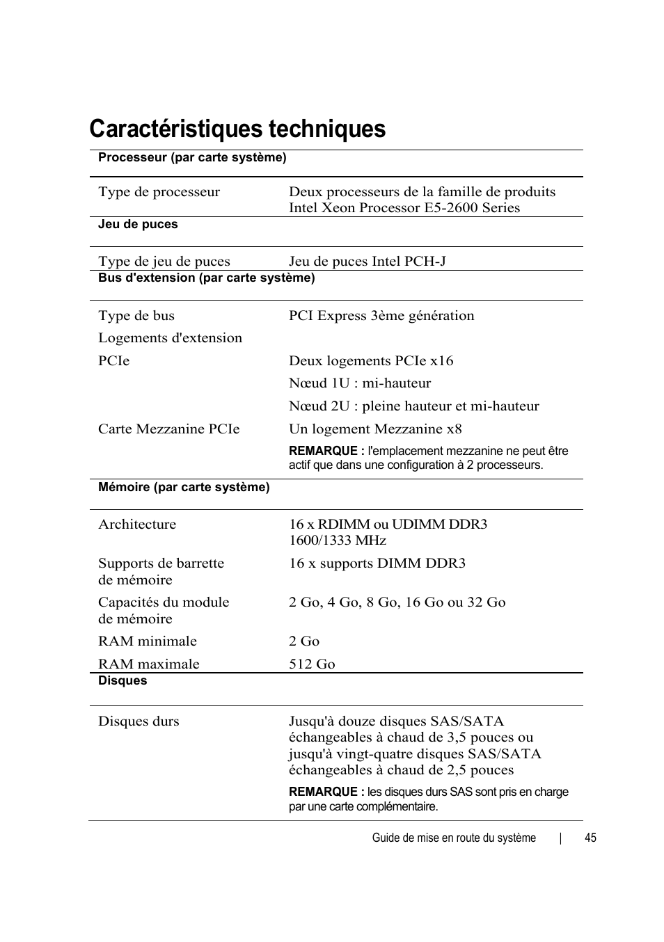 Caractéristiques techniques | Dell PowerEdge C6220 User Manual | Page 47 / 168