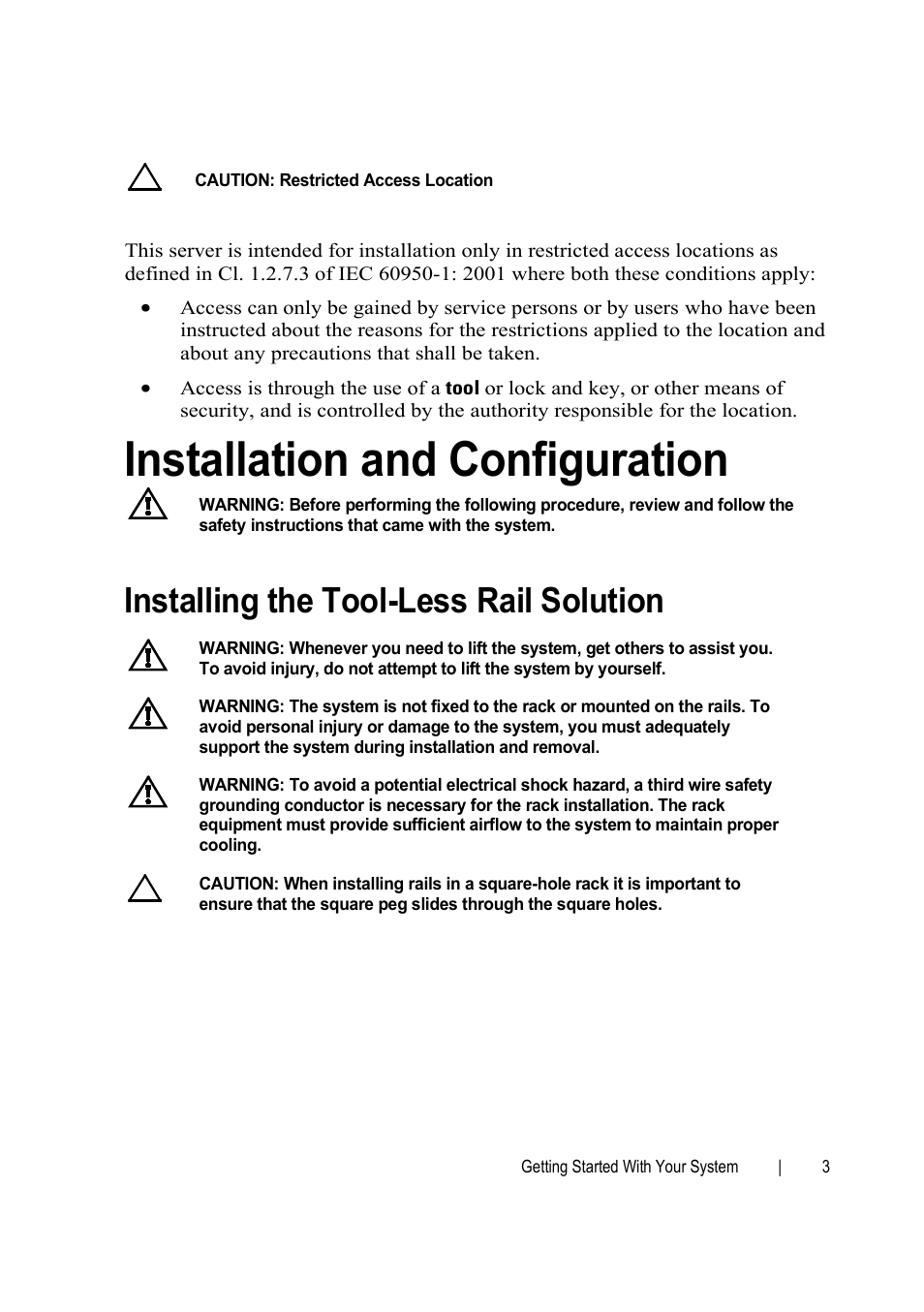 Installation and configuration, Installing the tool-less rail solution | Dell PowerEdge C6220 User Manual | Page 5 / 168