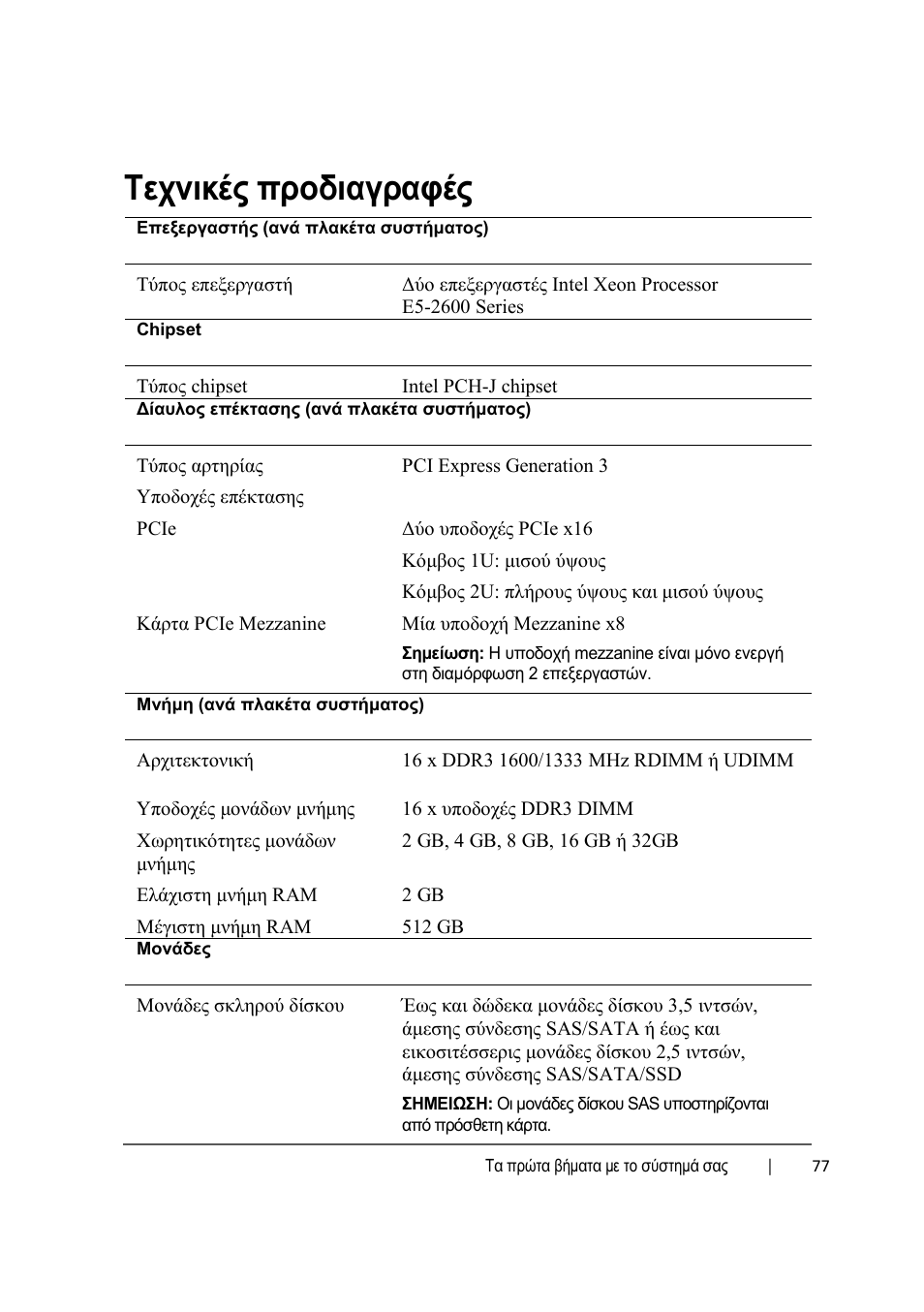 Τεχνικές προδιαγραφές | Dell PowerEdge C6220 User Manual | Page 79 / 168