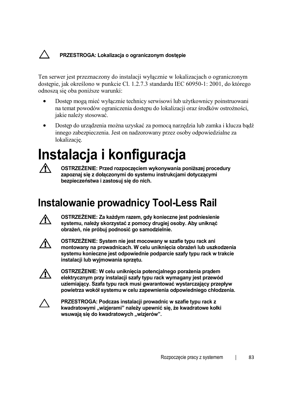 Instalacja i konfiguracja, Instalowanie prowadnicy tool-less rail | Dell PowerEdge C6220 User Manual | Page 85 / 168