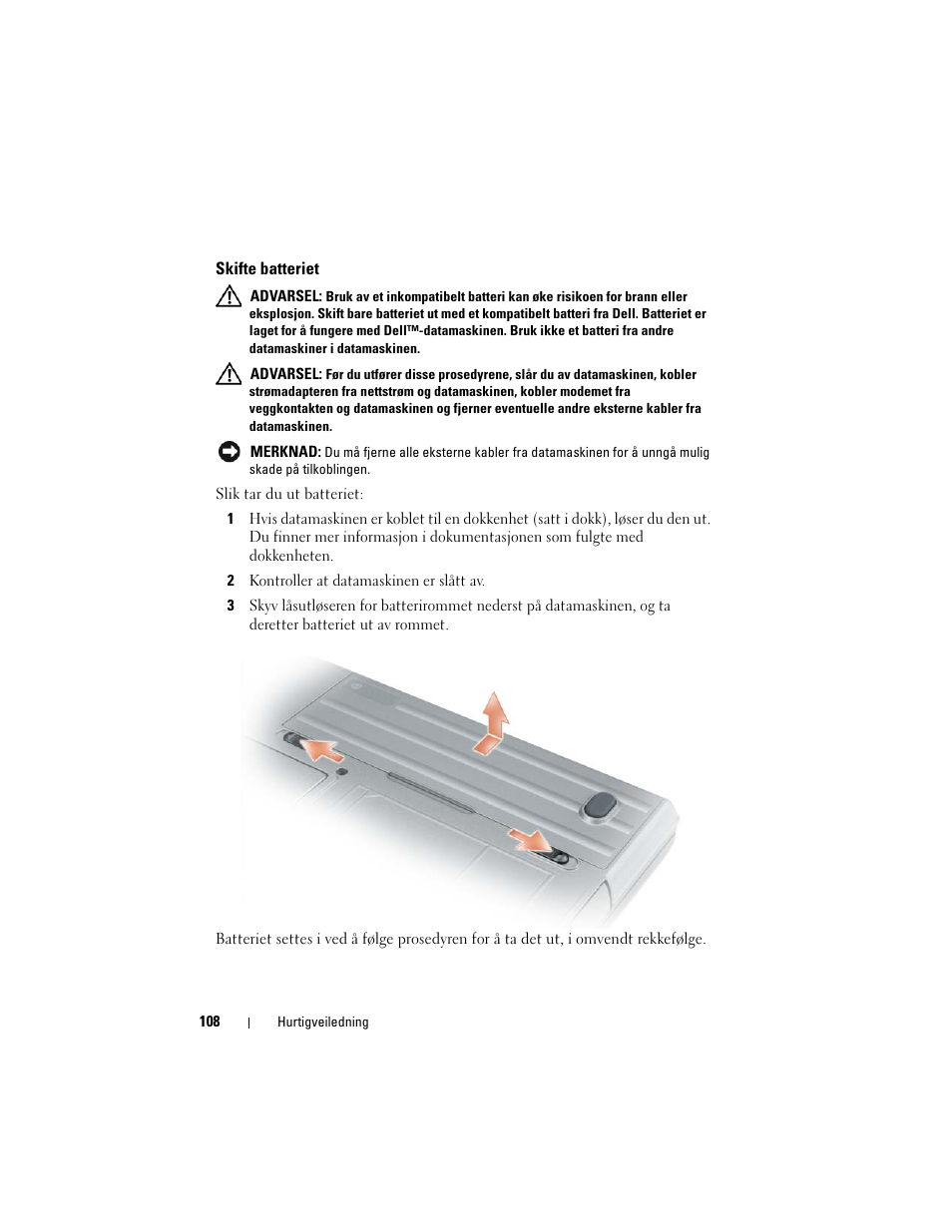 Skifte batteriet | Dell Precision M2300 User Manual | Page 108 / 148