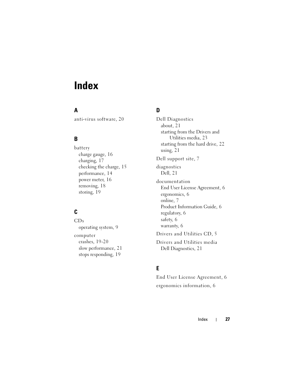 Index | Dell Precision M2300 User Manual | Page 27 / 148