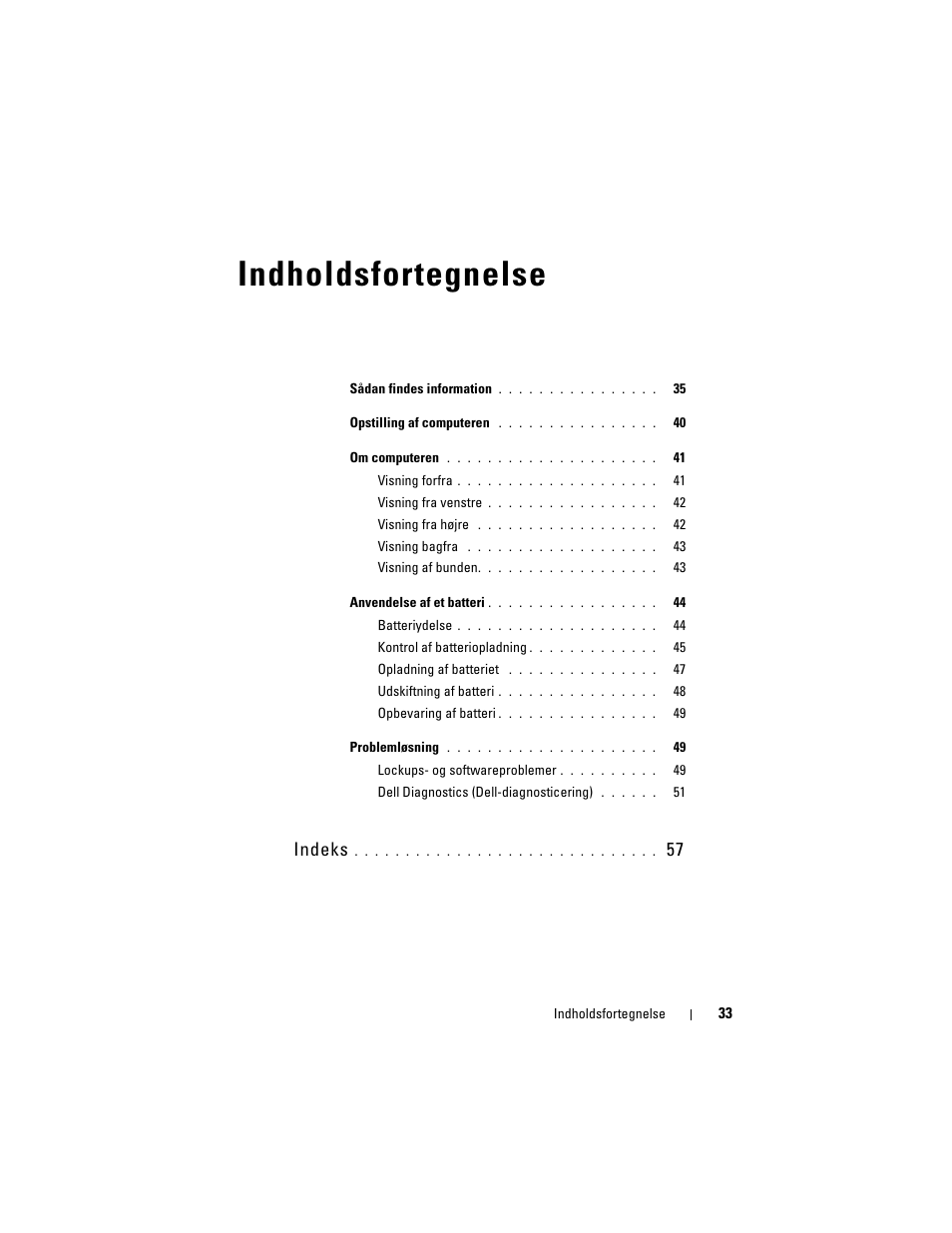 Indholdsfortegnelse, Indeks | Dell Precision M2300 User Manual | Page 33 / 148