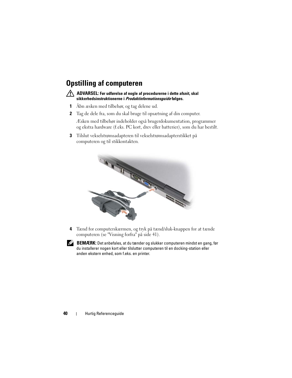 Opstilling af computeren | Dell Precision M2300 User Manual | Page 40 / 148
