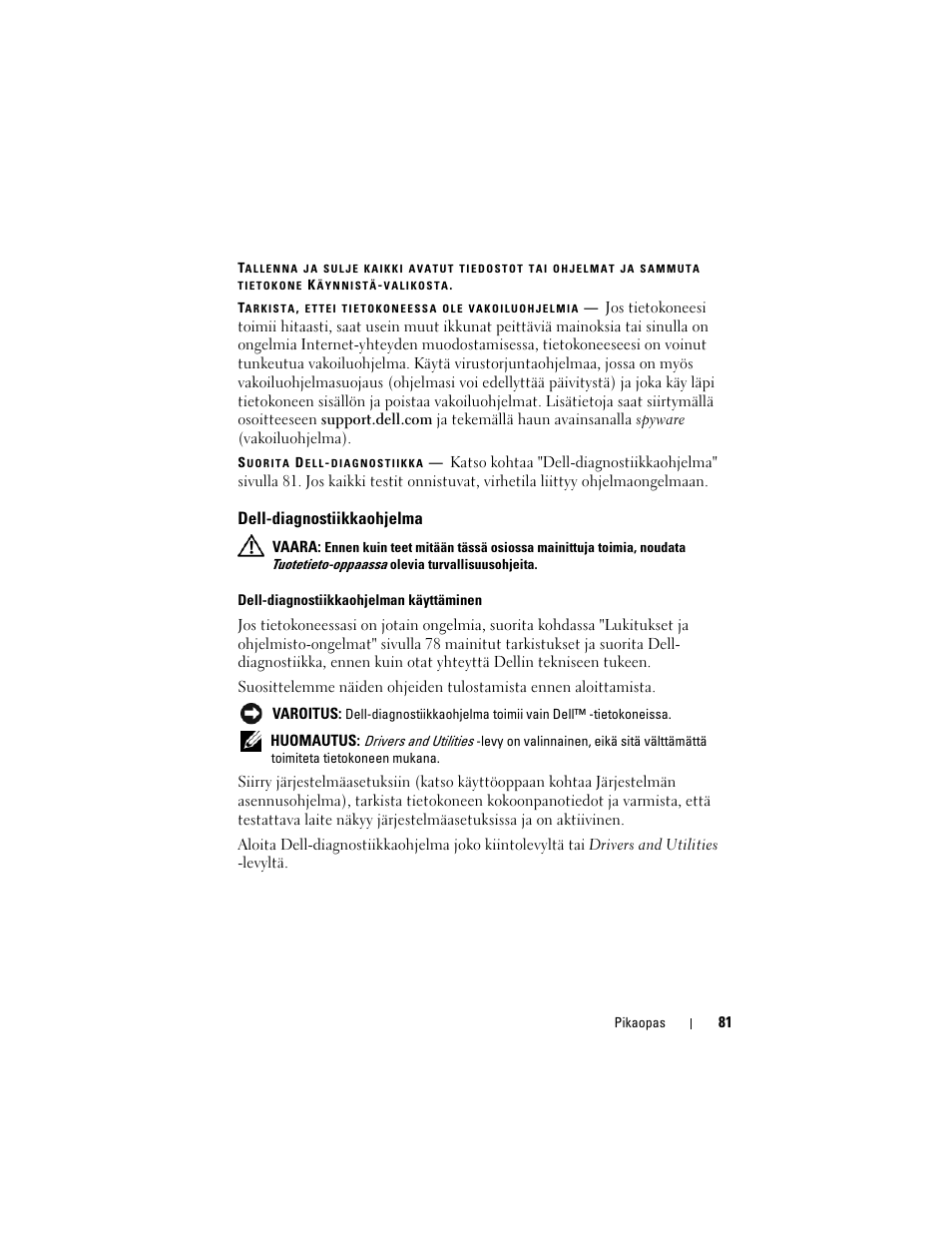 Dell-diagnostiikkaohjelma | Dell Precision M2300 User Manual | Page 81 / 148