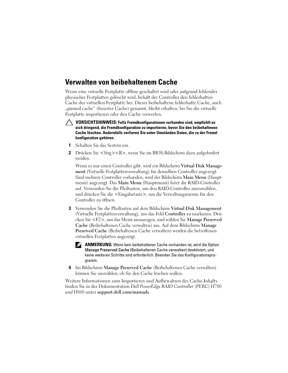 Verwalten von beibehaltenem cache | Dell PowerEdge RAID Controller H800 User Manual | Page 29 / 56