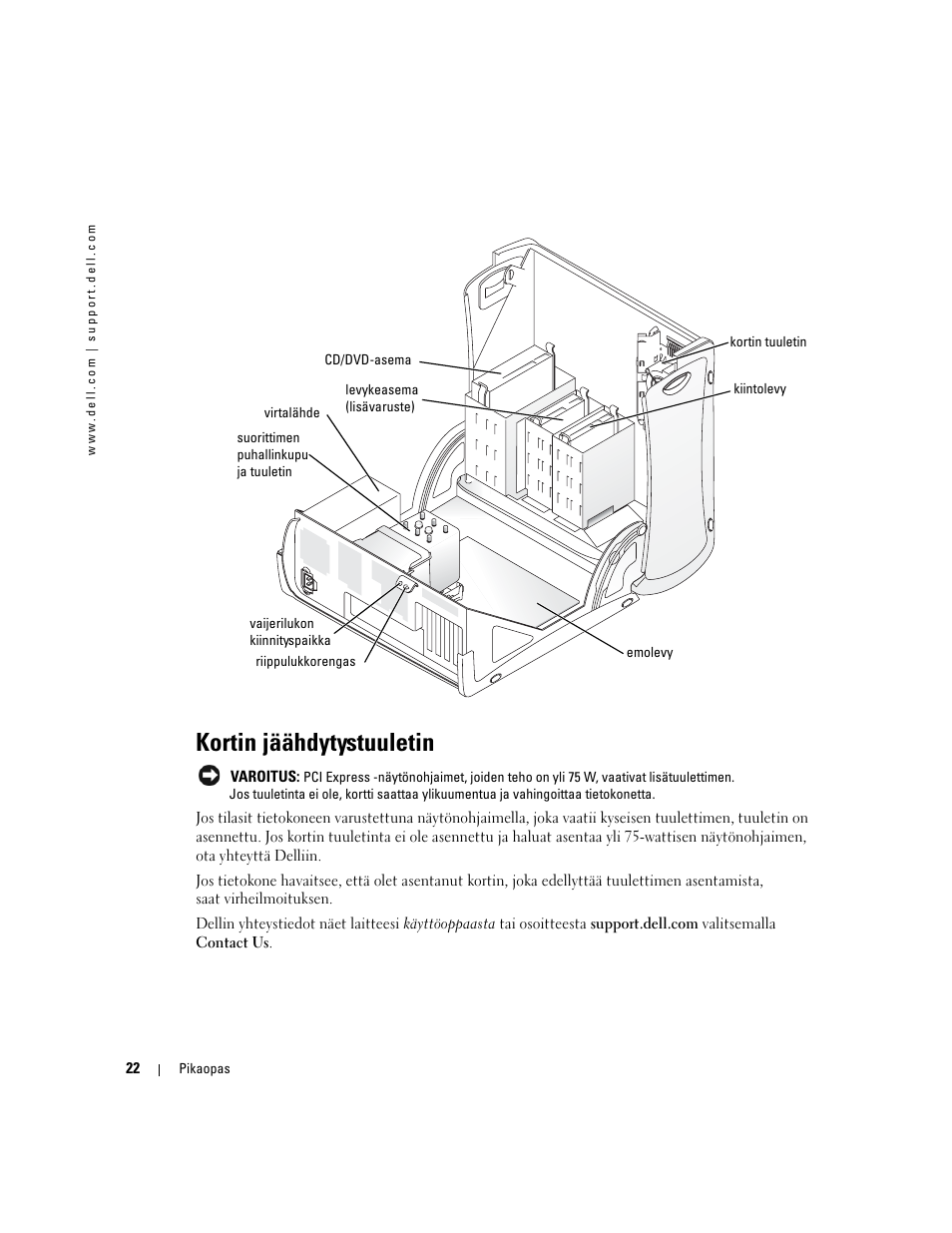 Kortin jäähdytystuuletin | Dell Precision 370 User Manual | Page 102 / 326