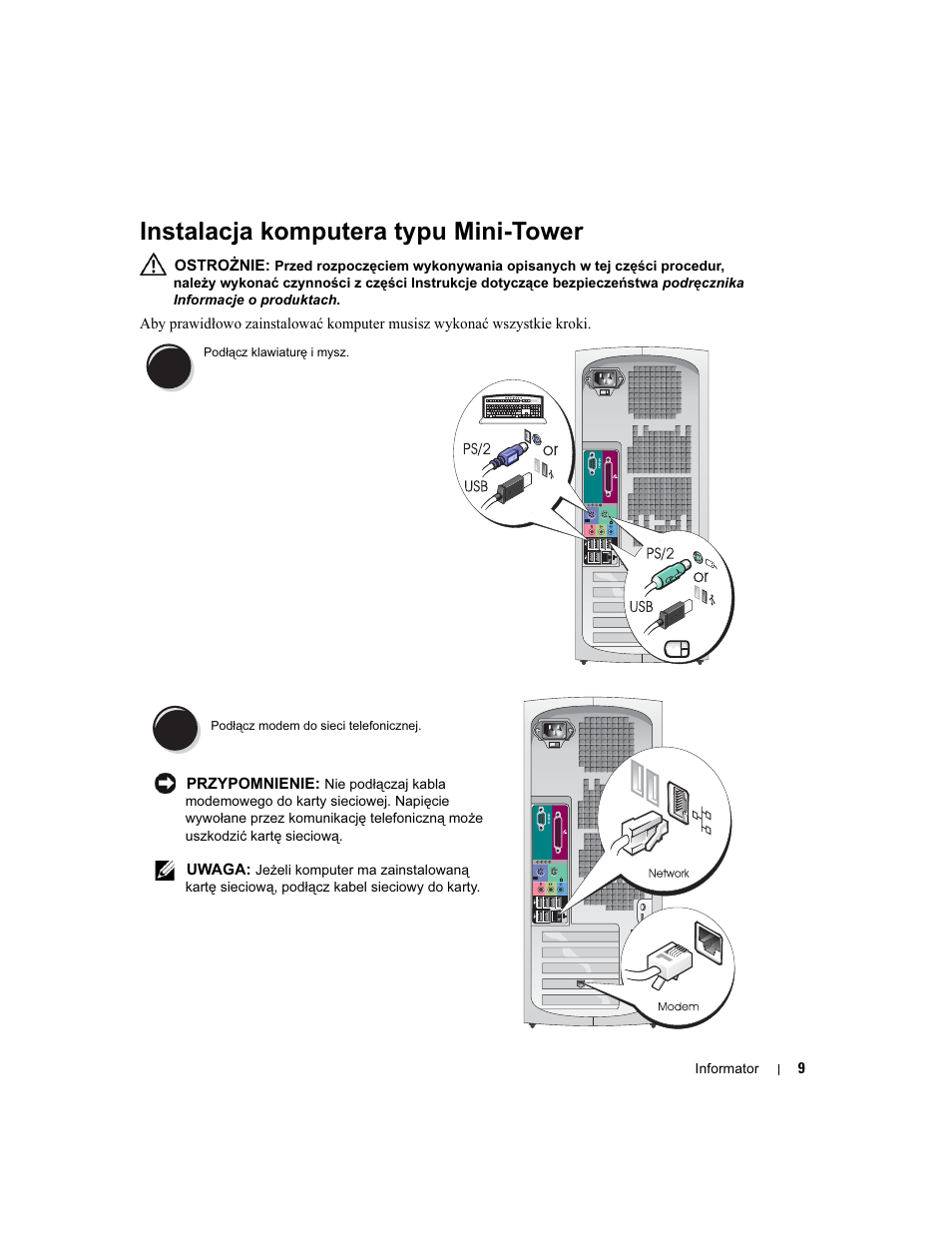 Instalacja komputera typu mini-tower | Dell Precision 370 User Manual | Page 169 / 326