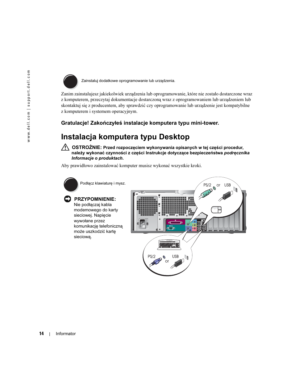 Instalacja komputera typu desktop | Dell Precision 370 User Manual | Page 174 / 326