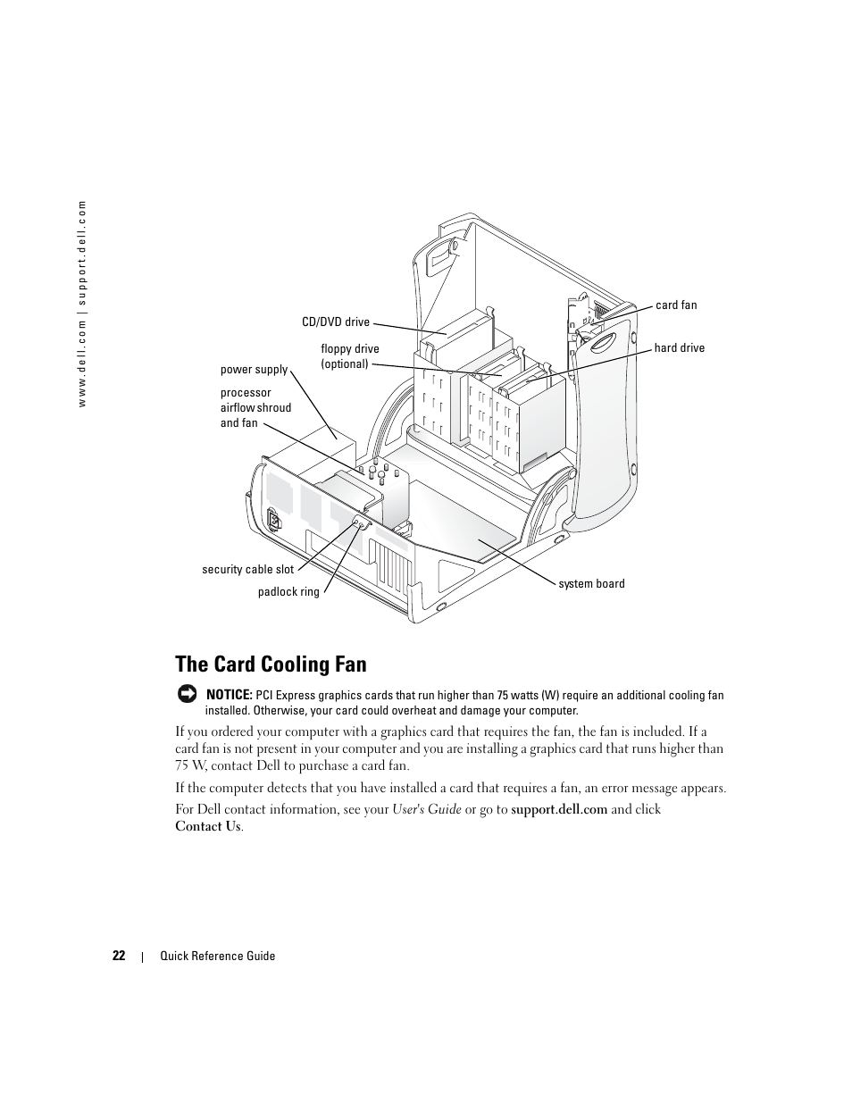 The card cooling fan | Dell Precision 370 User Manual | Page 22 / 326