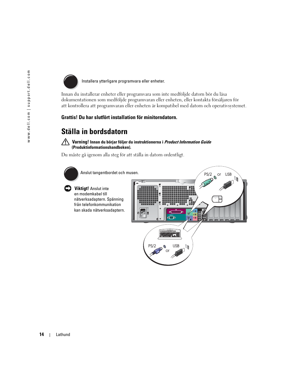 Ställa in bordsdatorn | Dell Precision 370 User Manual | Page 258 / 326