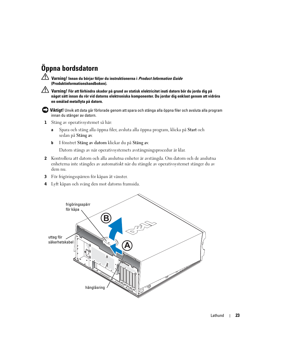Öppna bordsdatorn | Dell Precision 370 User Manual | Page 267 / 326