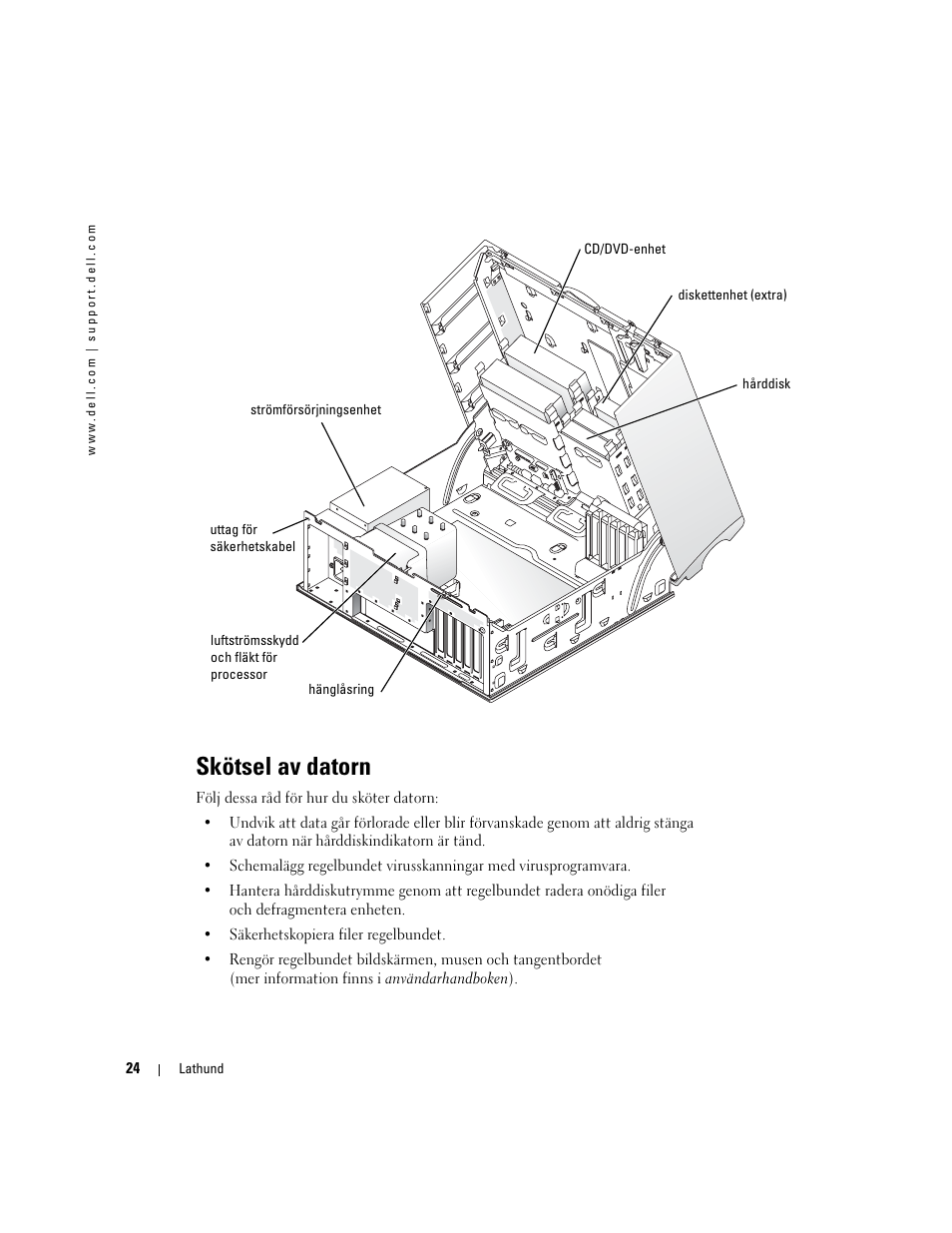 Skötsel av datorn | Dell Precision 370 User Manual | Page 268 / 326