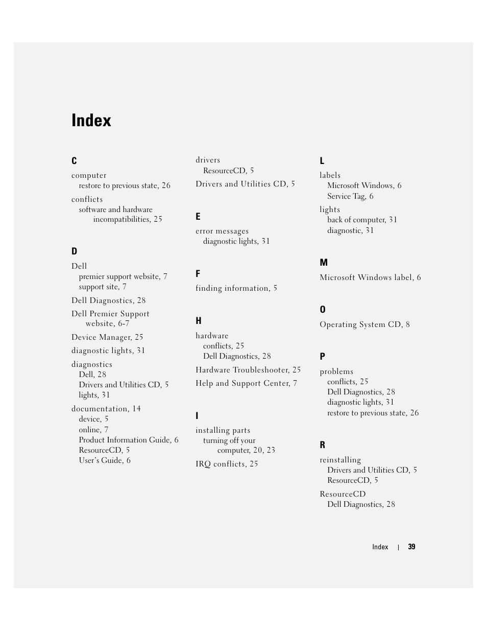 Index | Dell Precision 370 User Manual | Page 39 / 326