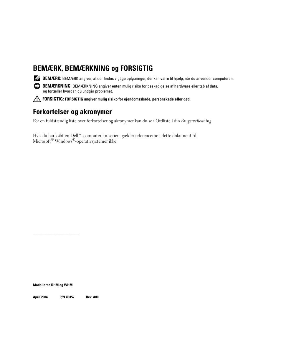 Bemærk, bemærkning og forsigtig, Forkortelser og akronymer | Dell Precision 370 User Manual | Page 42 / 326