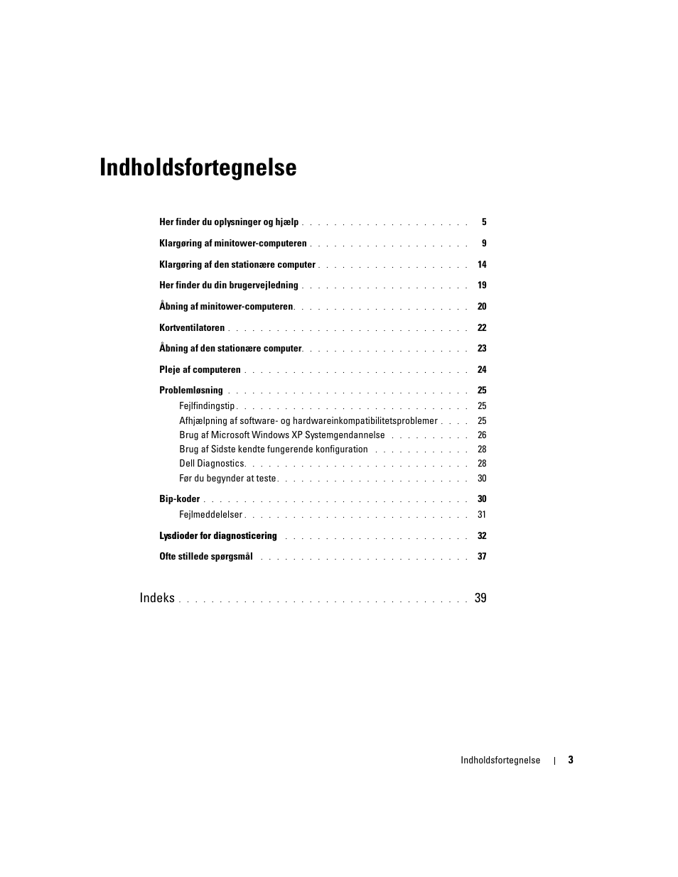Indholdsfortegnelse, Indeks | Dell Precision 370 User Manual | Page 43 / 326