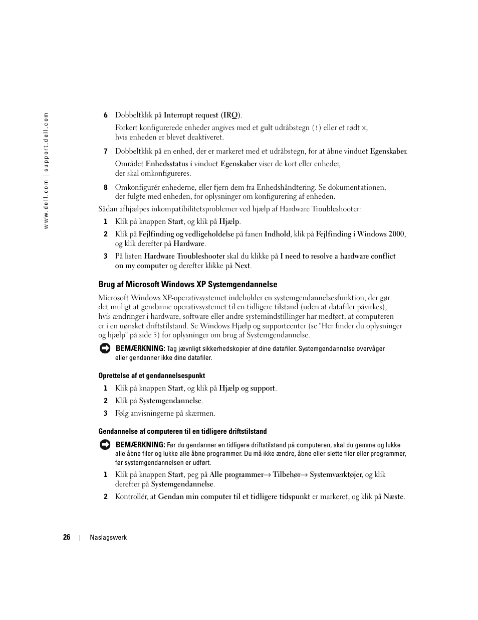 Brug af microsoft windows xp systemgendannelse | Dell Precision 370 User Manual | Page 66 / 326