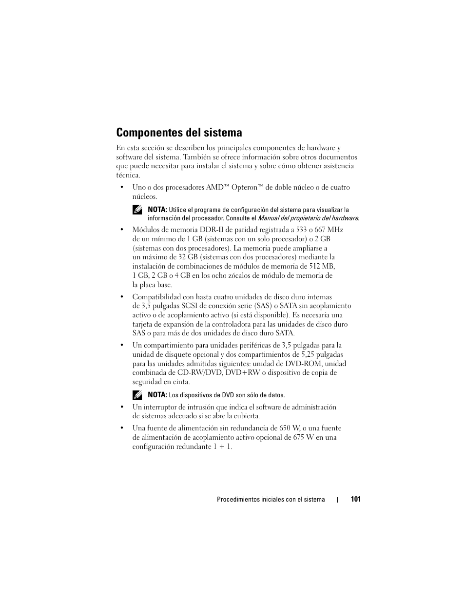 Componentes del sistema | Dell PowerEdge T605 User Manual | Page 103 / 128