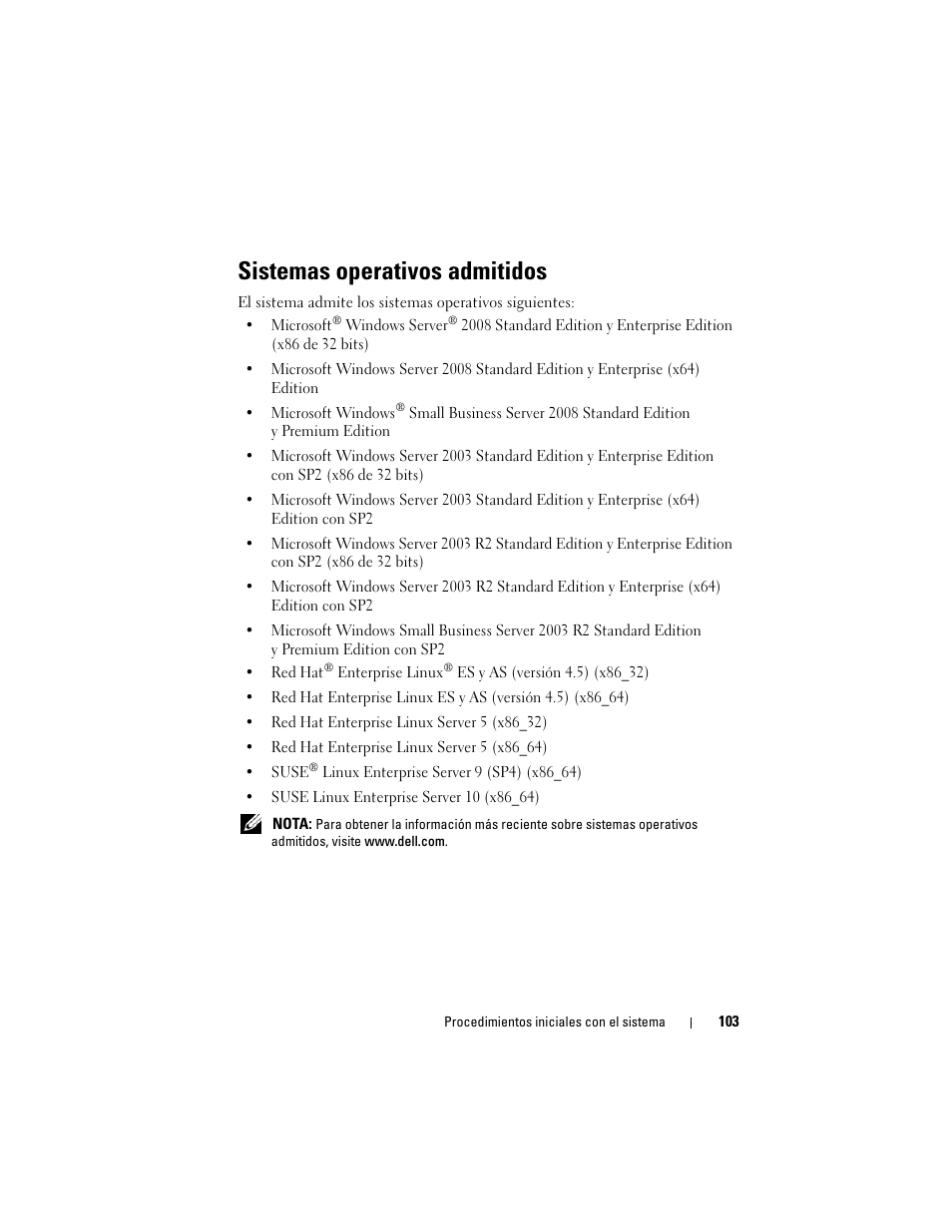 Sistemas operativos admitidos | Dell PowerEdge T605 User Manual | Page 105 / 128