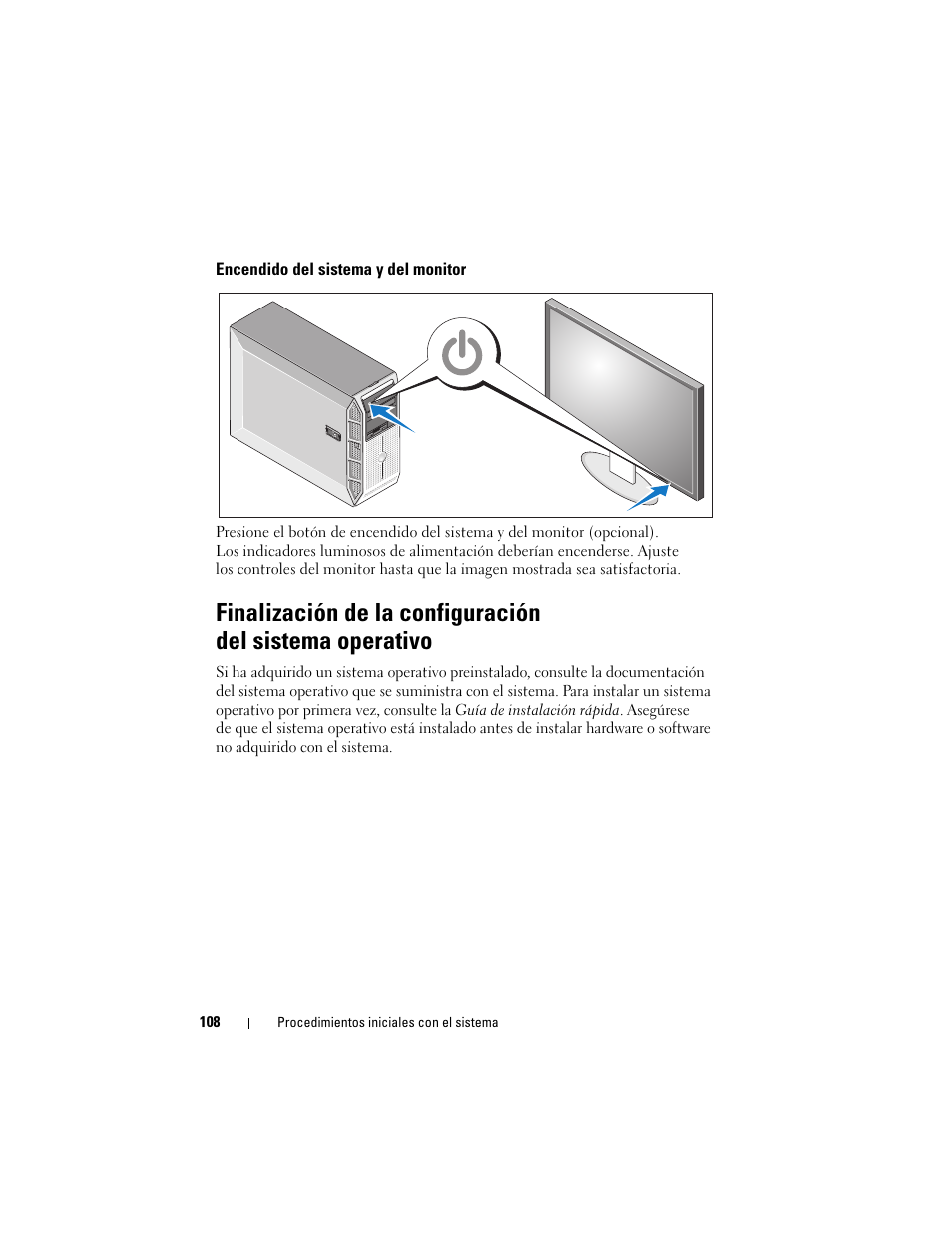 Encendido del sistema y del monitor | Dell PowerEdge T605 User Manual | Page 110 / 128