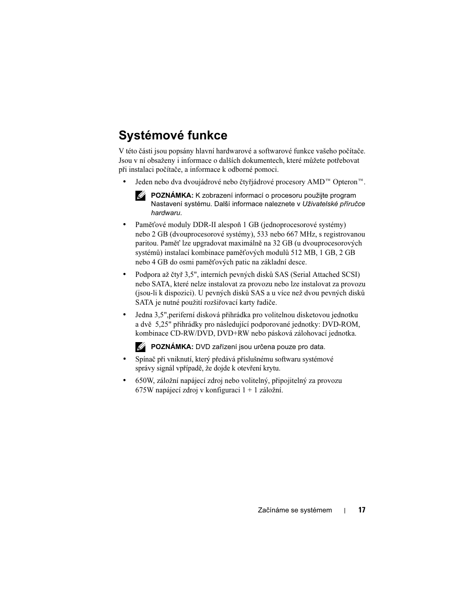 Systémové funkce | Dell PowerEdge T605 User Manual | Page 19 / 128