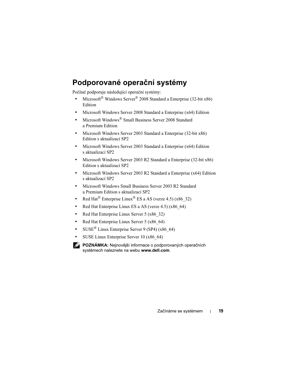 Podporované operační systémy | Dell PowerEdge T605 User Manual | Page 21 / 128