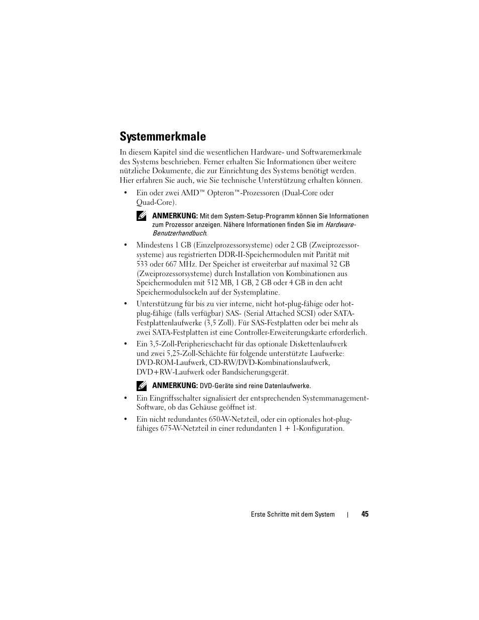 Systemmerkmale | Dell PowerEdge T605 User Manual | Page 47 / 128