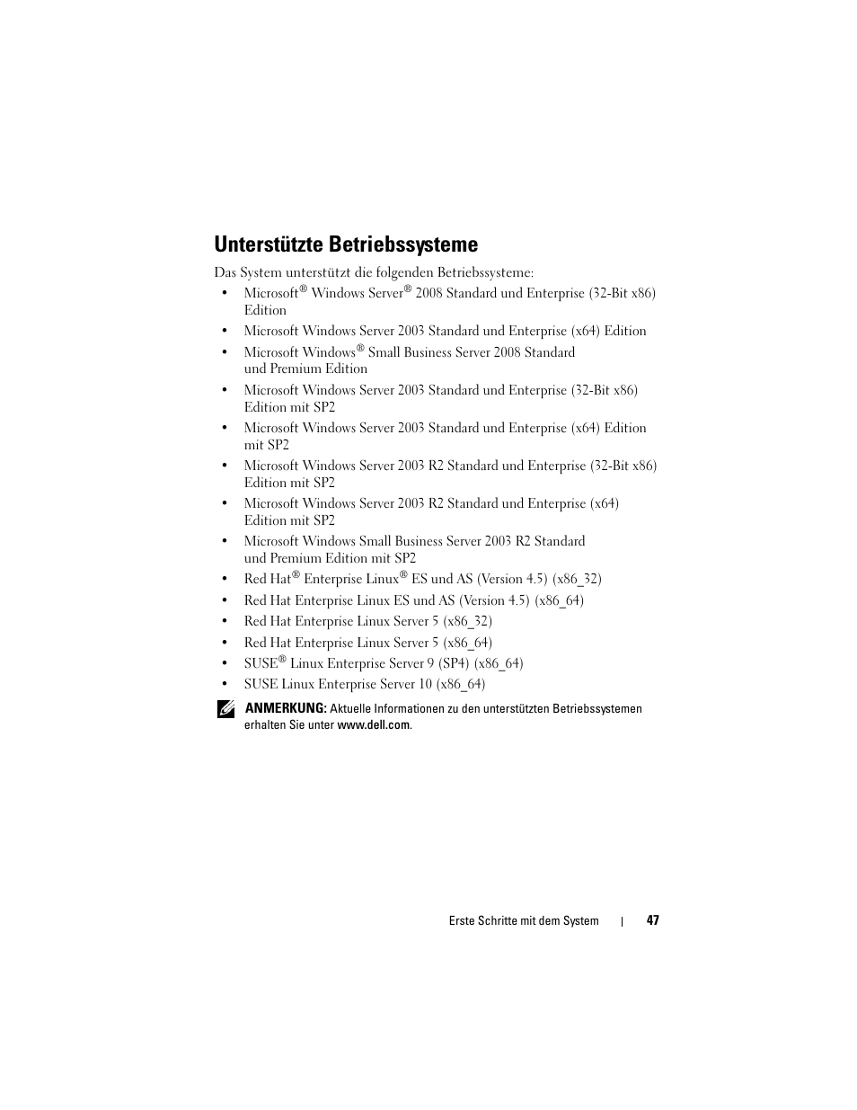 Unterstützte betriebssysteme | Dell PowerEdge T605 User Manual | Page 49 / 128