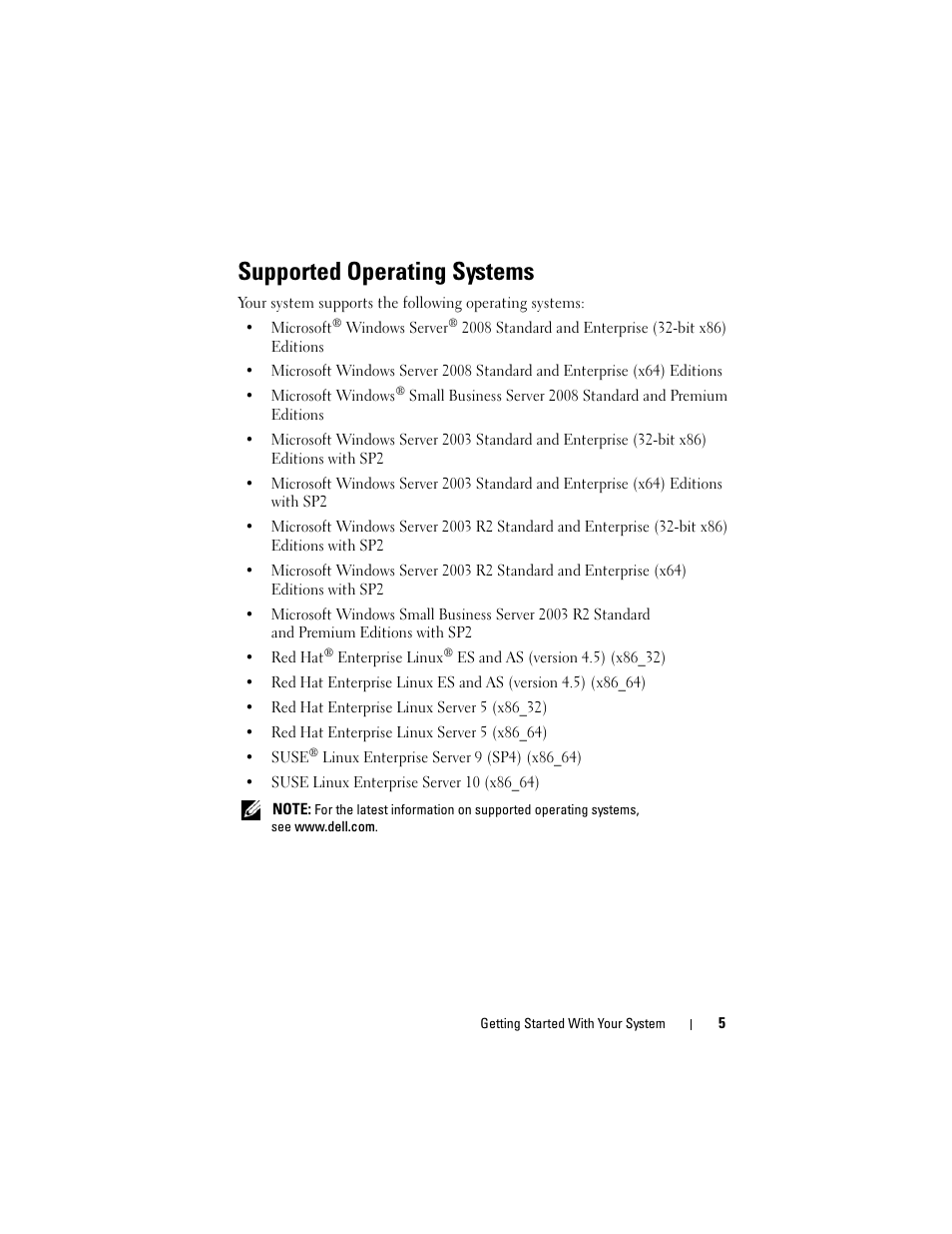 Supported operating systems | Dell PowerEdge T605 User Manual | Page 7 / 128