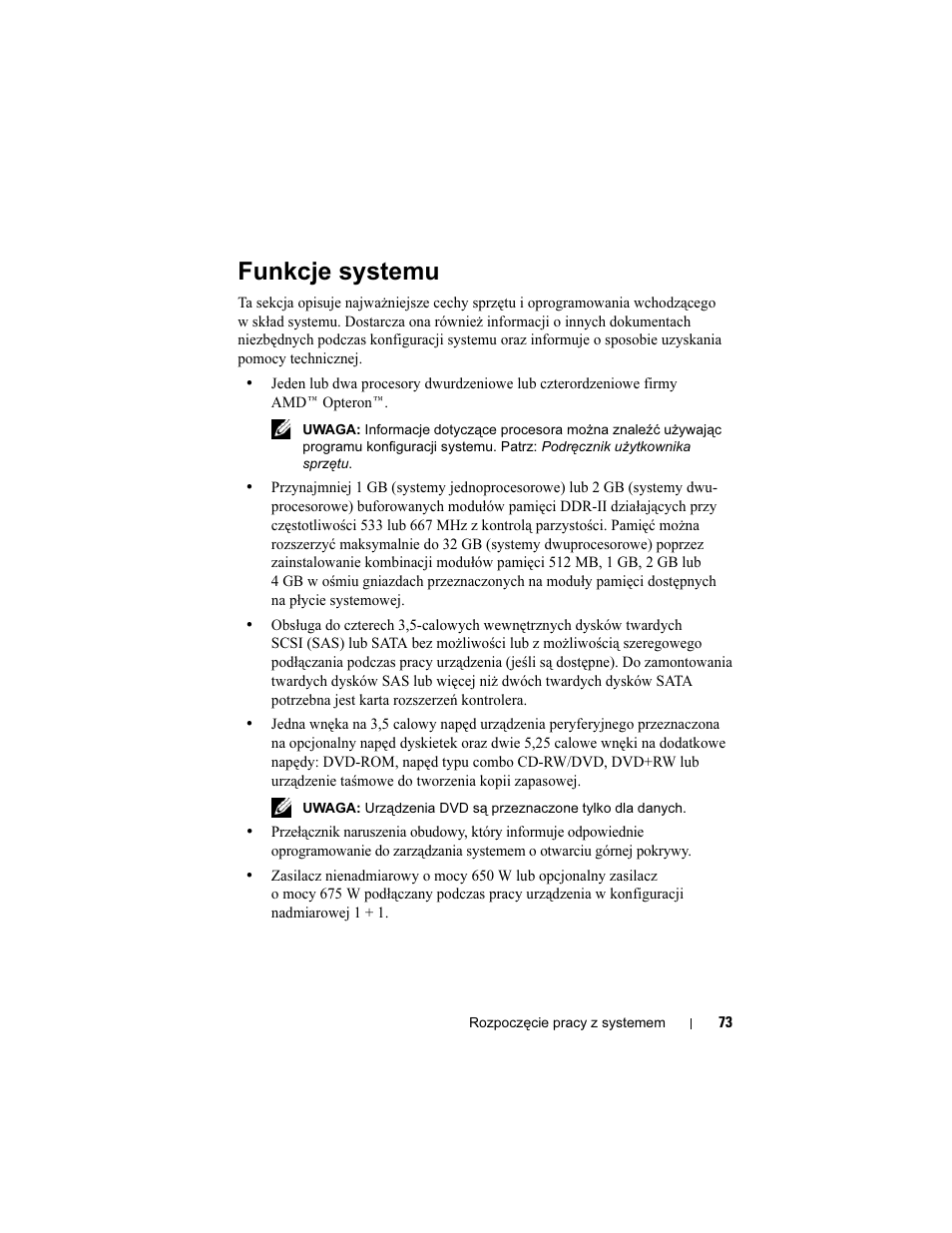 Funkcje systemu | Dell PowerEdge T605 User Manual | Page 75 / 128