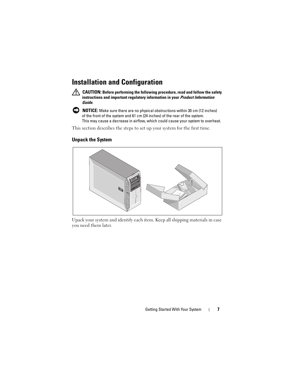 Installation and configuration, Unpack the system | Dell PowerEdge T605 User Manual | Page 9 / 128