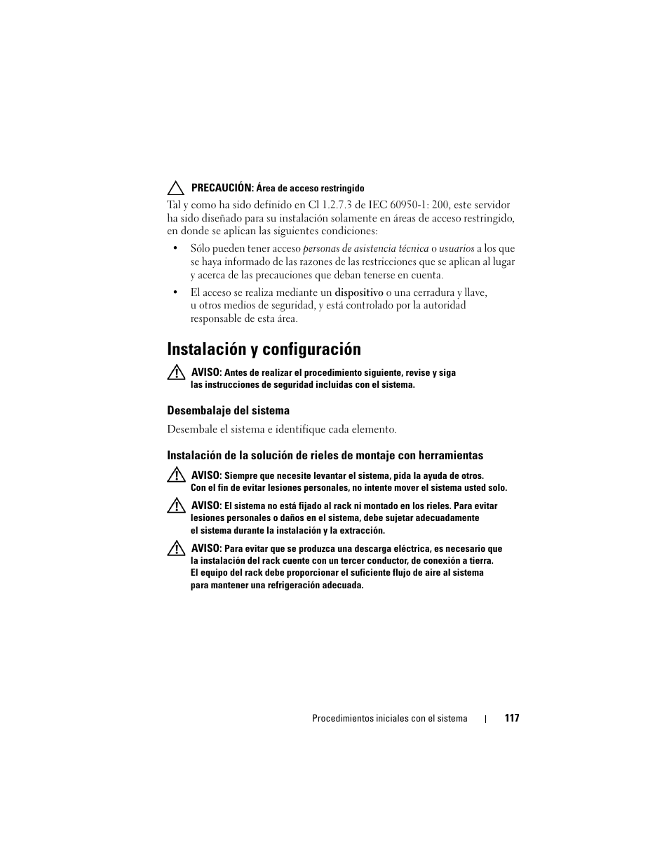 Instalación y configuración, Desembalaje del sistema | Dell PowerEdge C6100 User Manual | Page 119 / 148